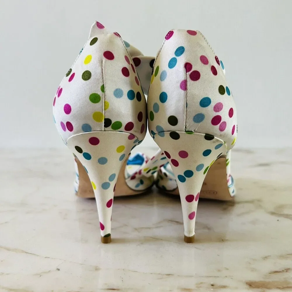 COACH Glena White Multi Satin Polka Dot Heels Bow Accents - US 8.5 - Picture 7 of 9